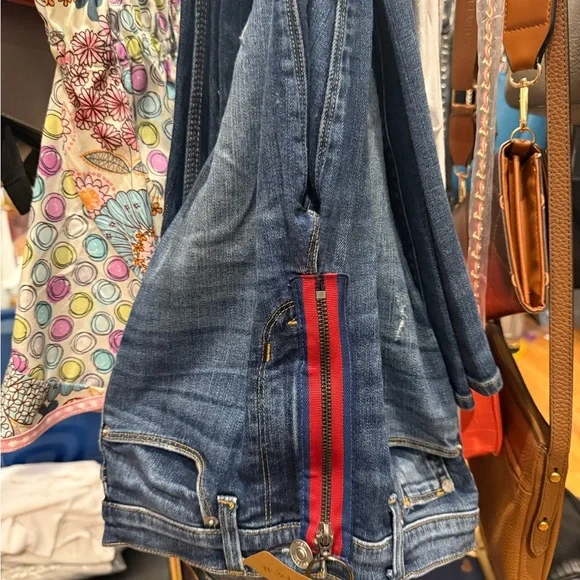 Hudson Jeans Blue Denim Overalls with Red Stripe - Picture 1 of 2